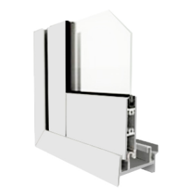 Sección transversal de una ventana de triple acristalamiento con marco de PVC 