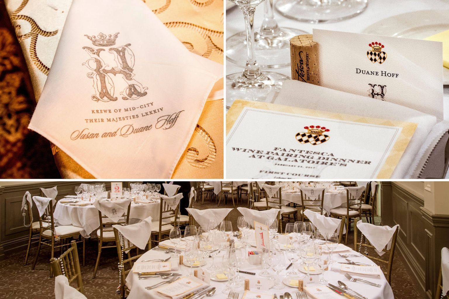 A collage of images shows a napkin with the letter h on it