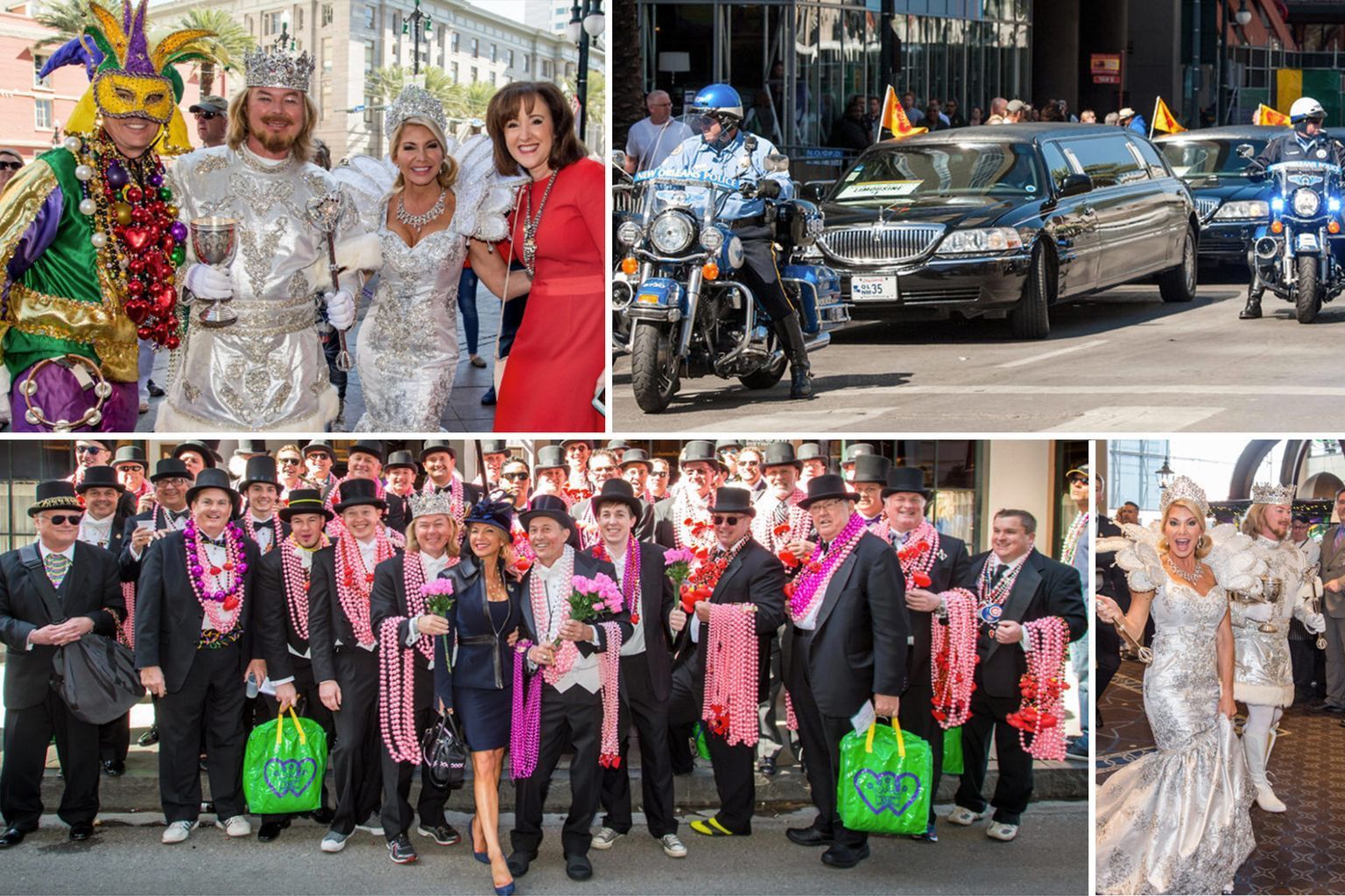 A group of people dressed in costumes are walking down a street.