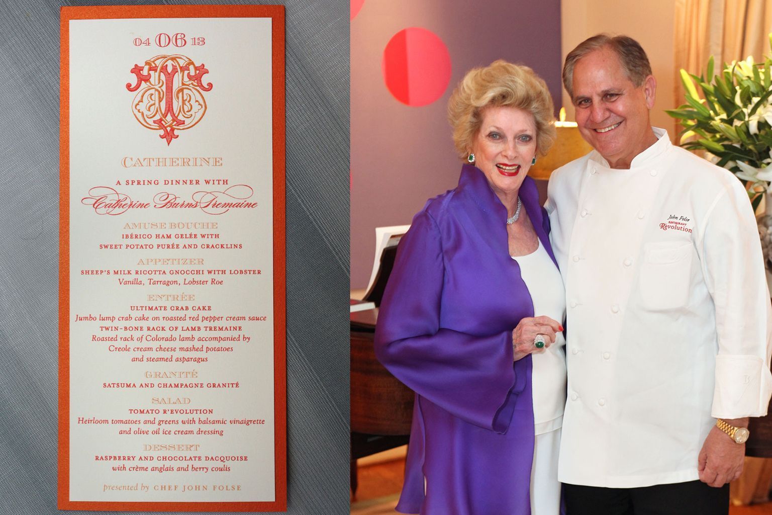 A man and a woman standing next to a menu