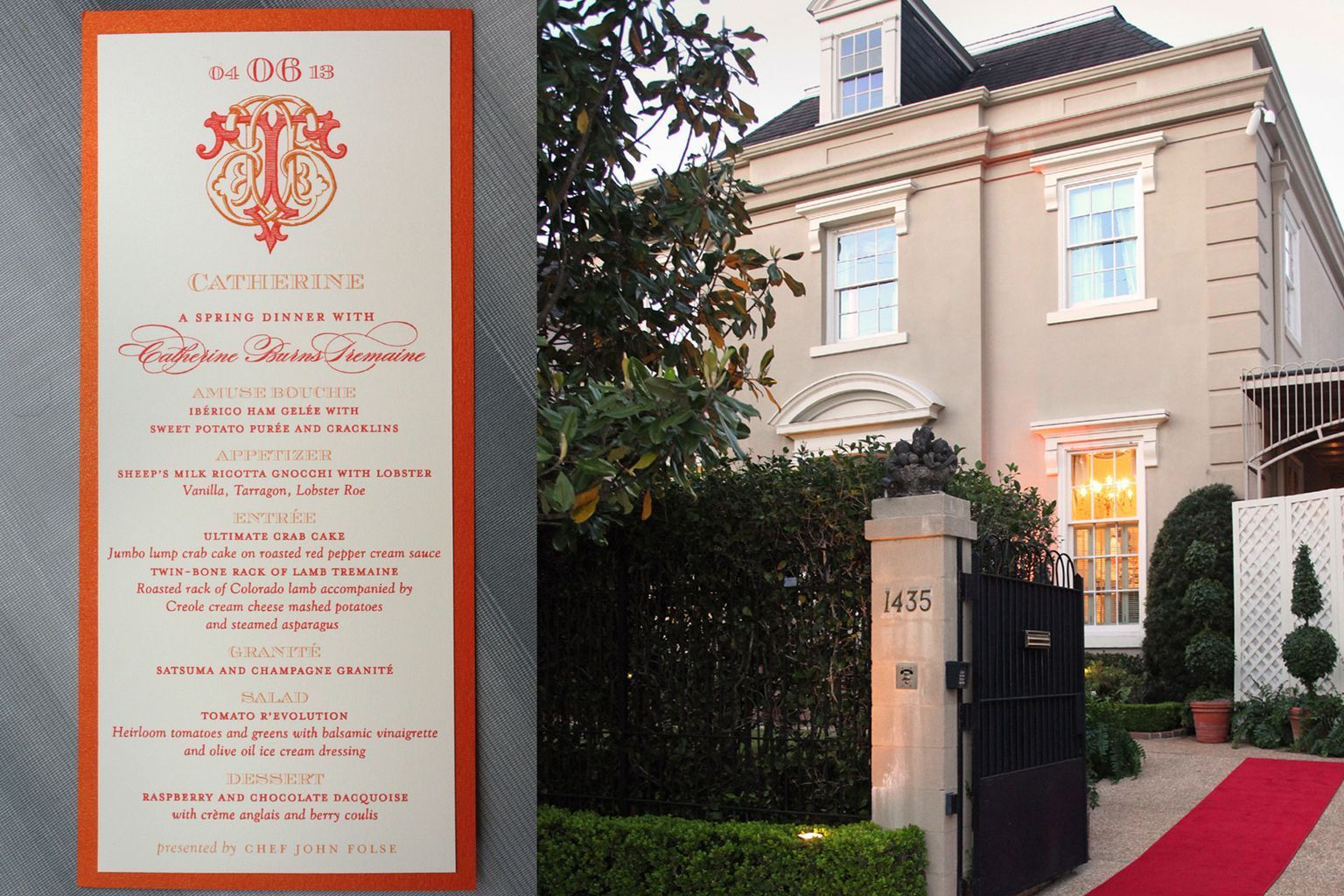 A wedding invitation and a picture of a house