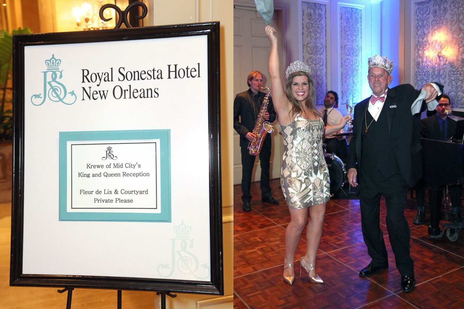 A man and woman are standing in front of a sign that says Royal Somesta Hotel New Orleans
