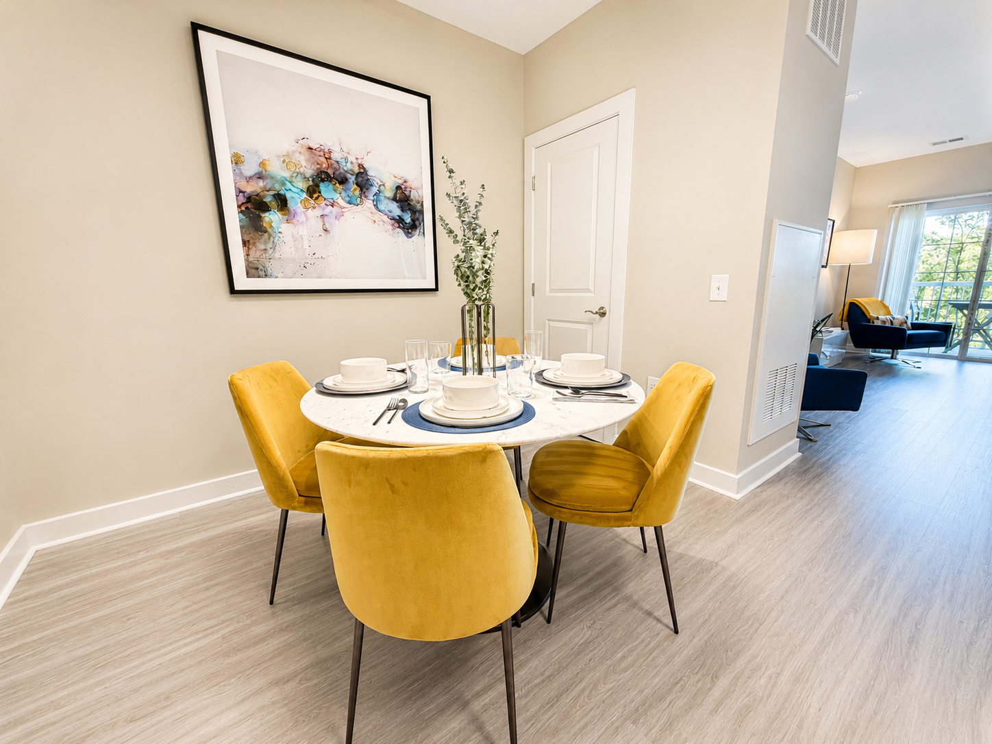 Kitchen with tile floors at The View at Mill Run.