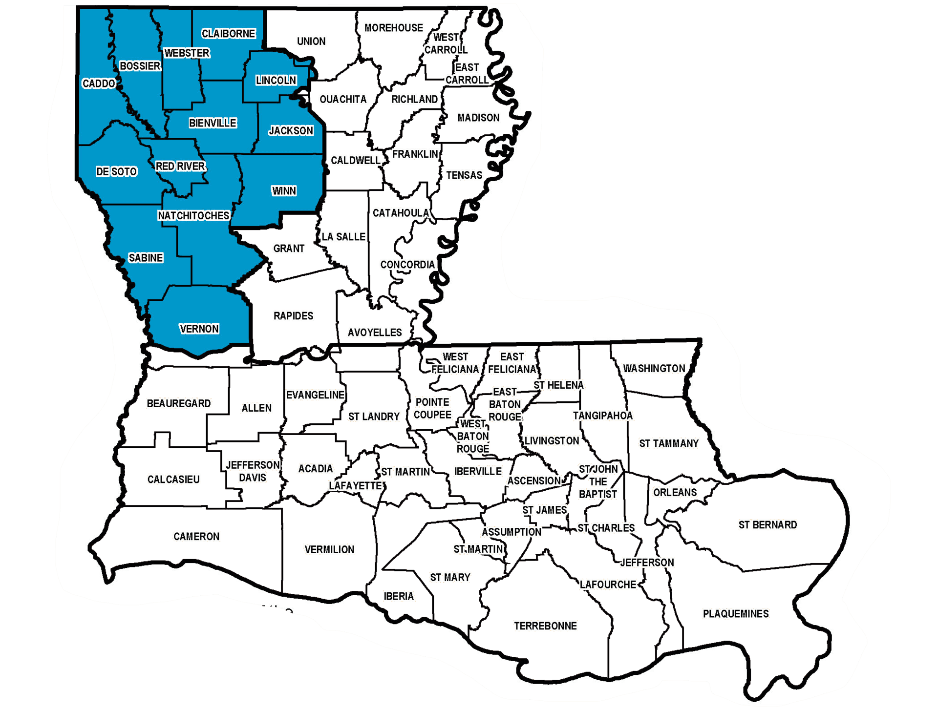 A map of louisiana with a blue area in the middle