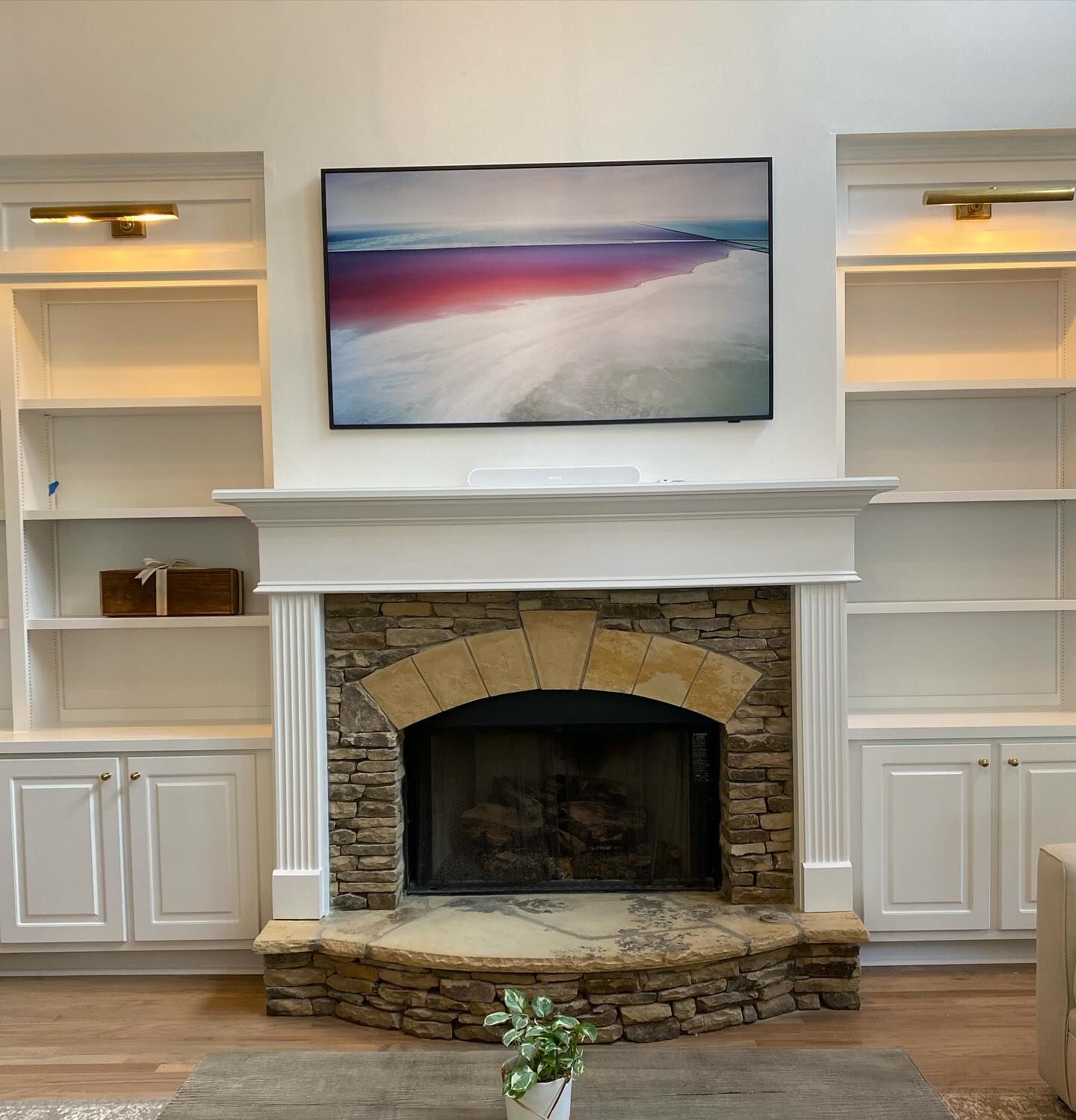 3Cs Audio-Visuals LLC | Above fireplace TV mounting and cable management in custom Atlanta home