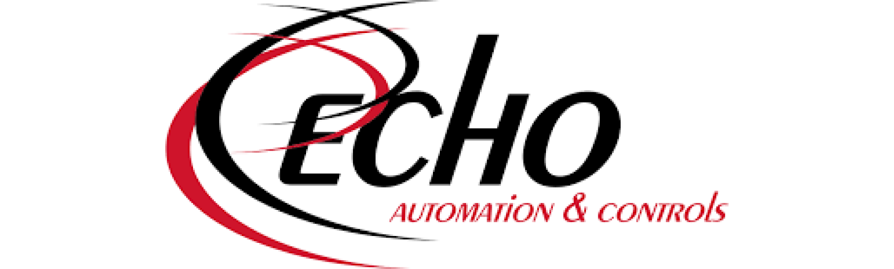 The logo for echo automation and controls is black and red
