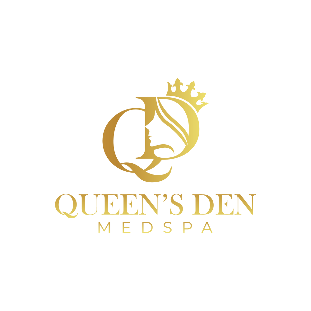 A gold logo for queen 's den medspa