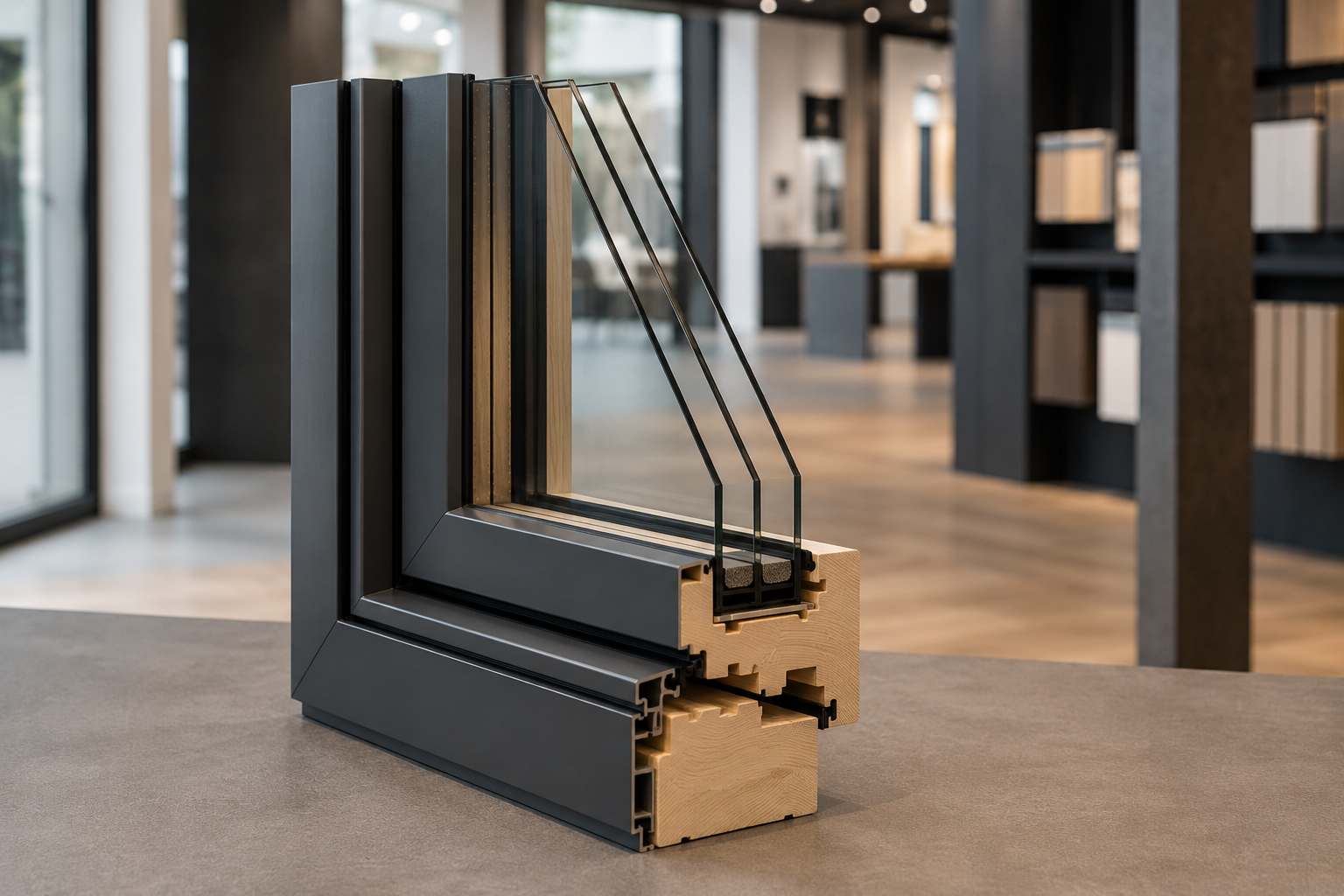 Serramento in alluminio nero ad alta efficienza energetica con triplo vetro