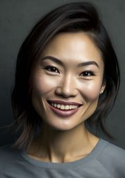 A close up of a woman 's face with a smile on her face.