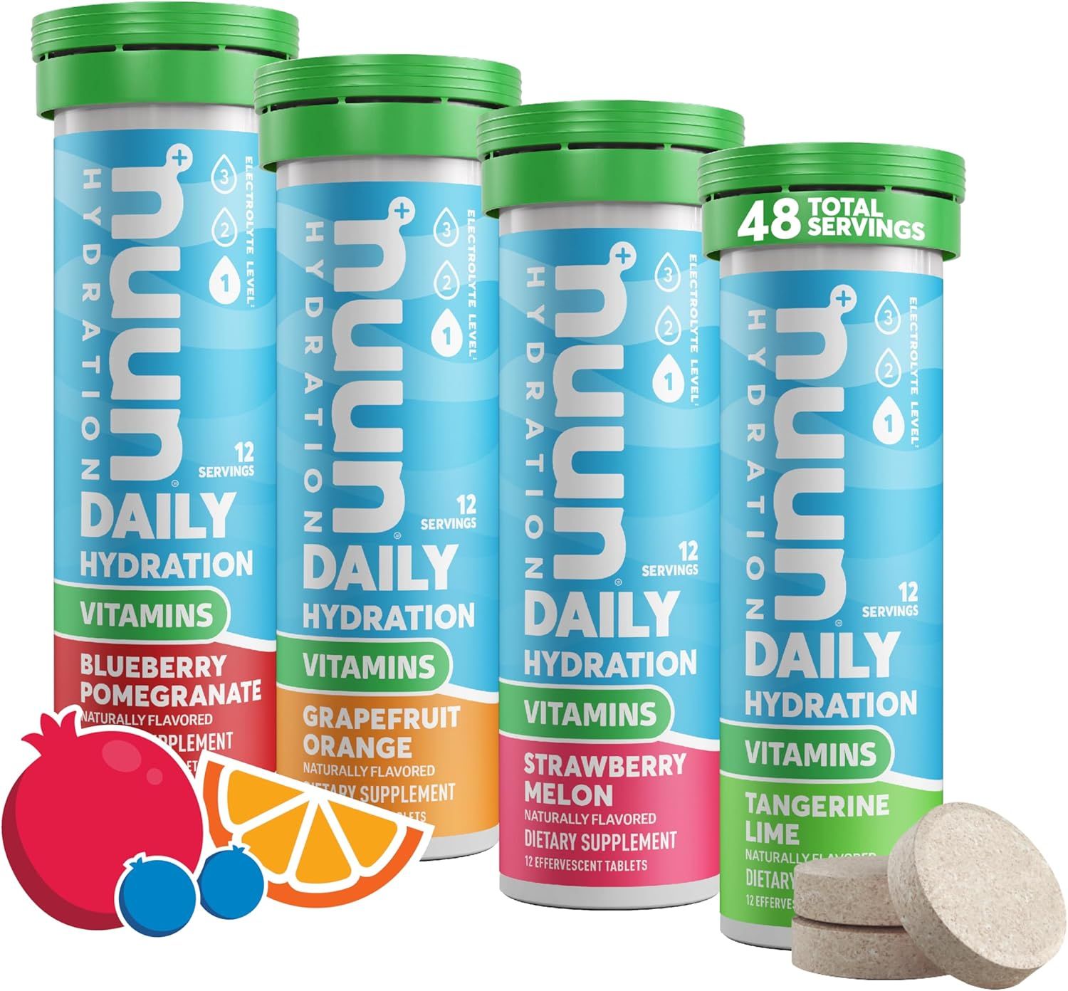 Four bottles of nuun daily hydration vitamins