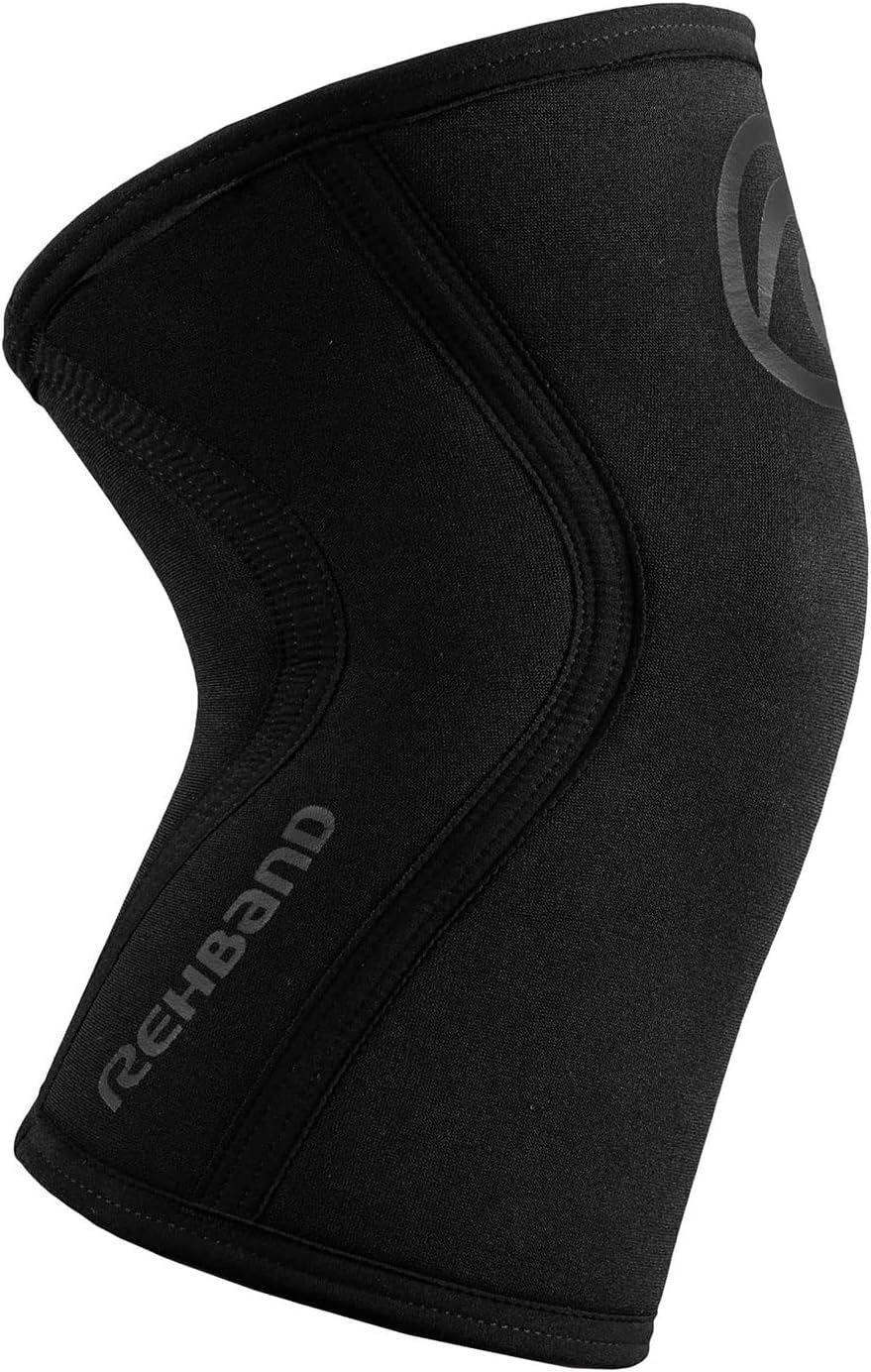 A black knee brace with the word rehband on it