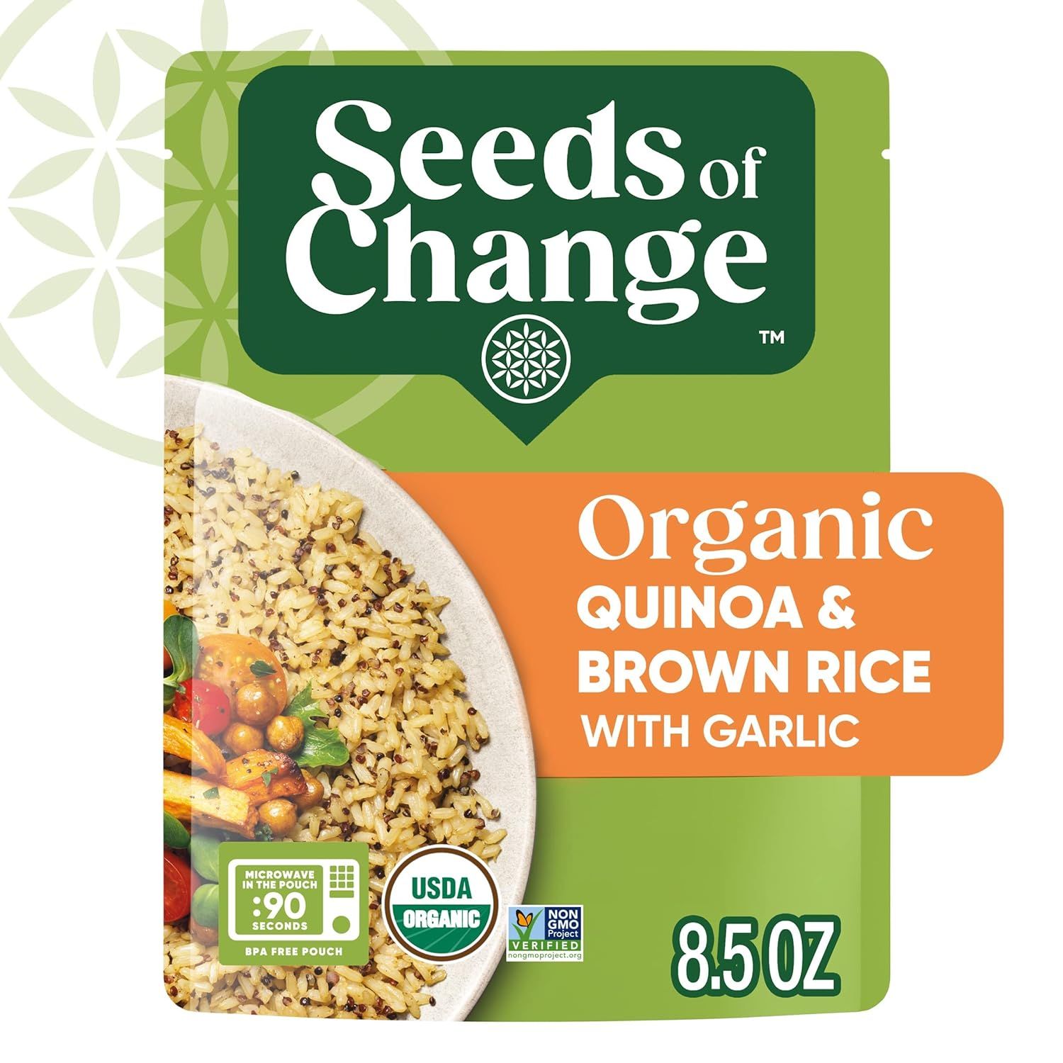 A package of seeds of change organic quinoa and brown rice with garlic