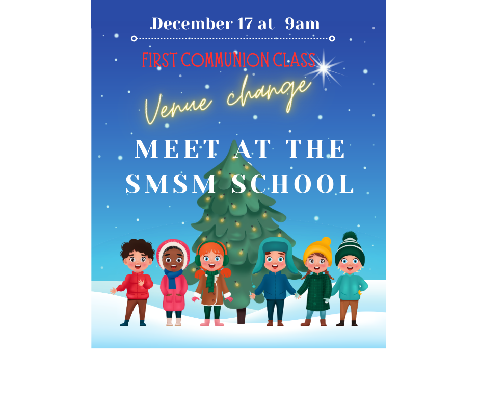 A poster for a first communion class at the smsm school