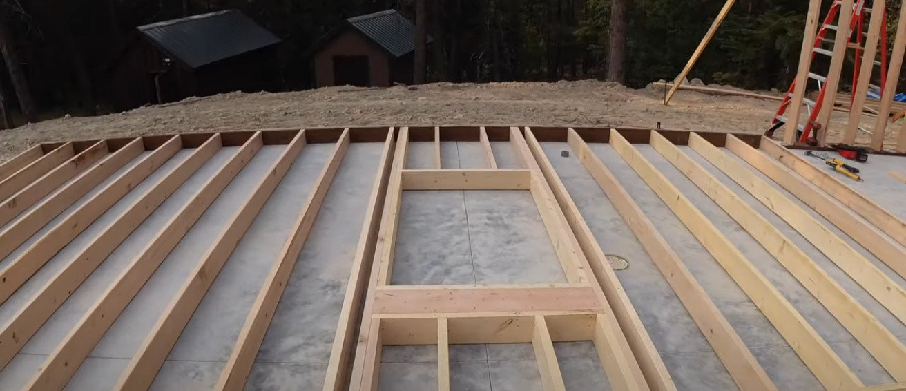 Garage wall frames are built while laying flat