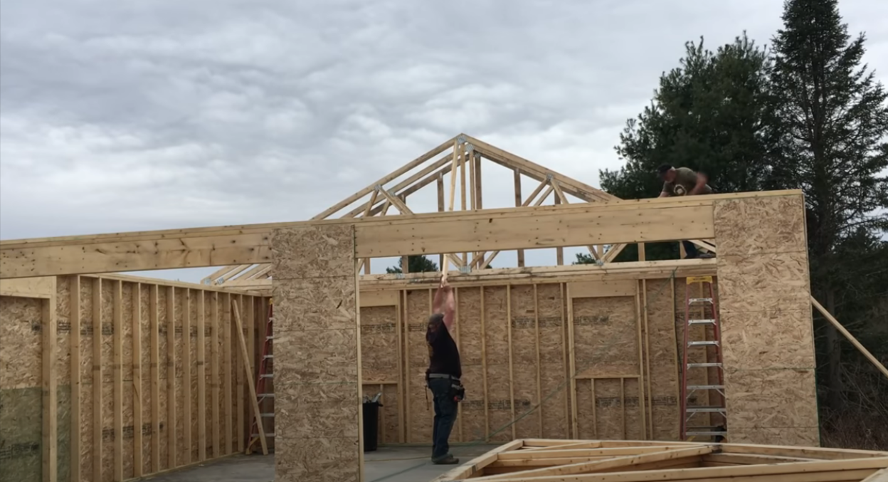 Beginning stages of building the garage roof