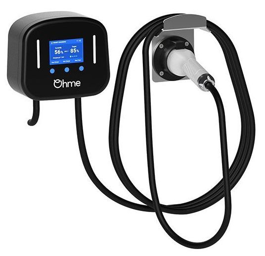 A black device with a green circle on it that says `` ev charge point ''.