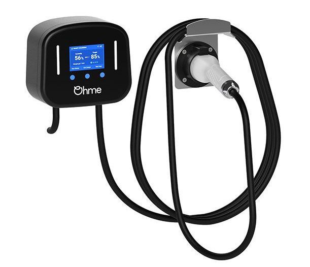 A black device with a green circle on it that says `` ev charge point ''.