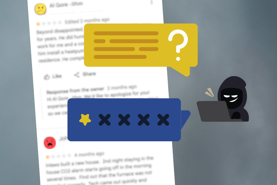 Image shows a bad actor posting fake google reviews