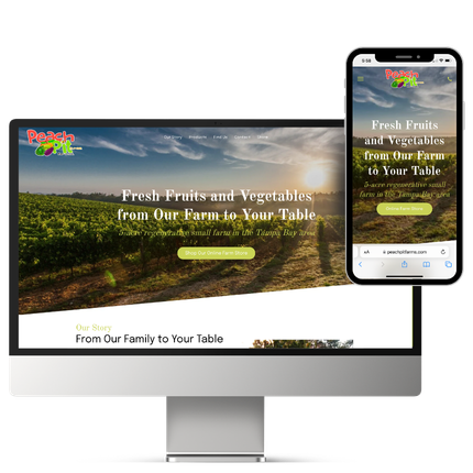 Website mockup on a computer and phone, showcasing a local farm's website