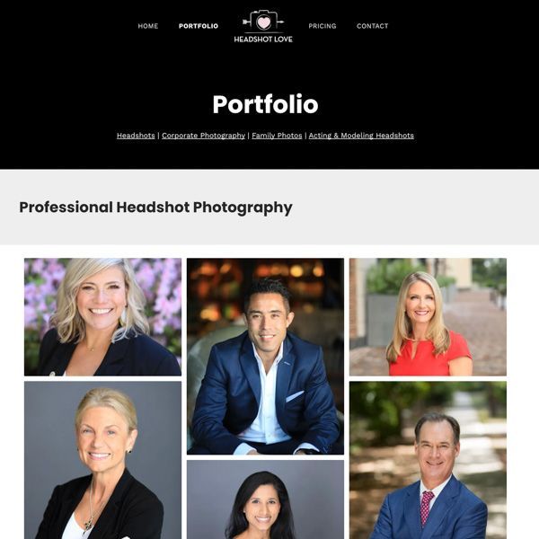 Screenshot of a headshot photographer's portfolio page