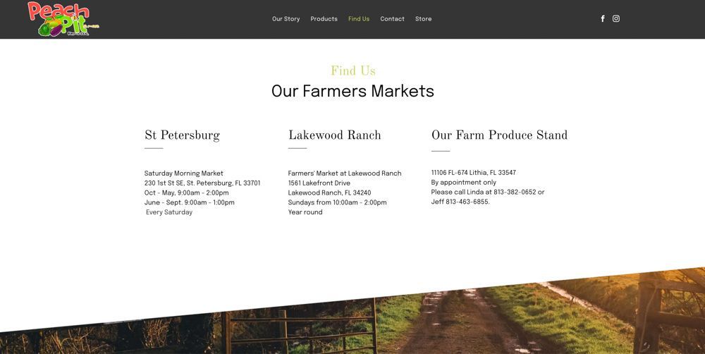 Screenshot of the Find Us page