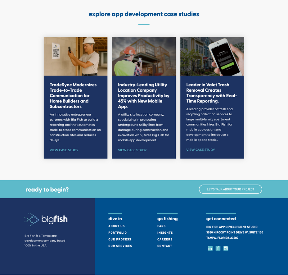 Tech company website case studies page