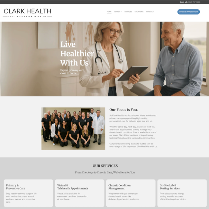 Screenshot of Website for Primary Care Clinic Network