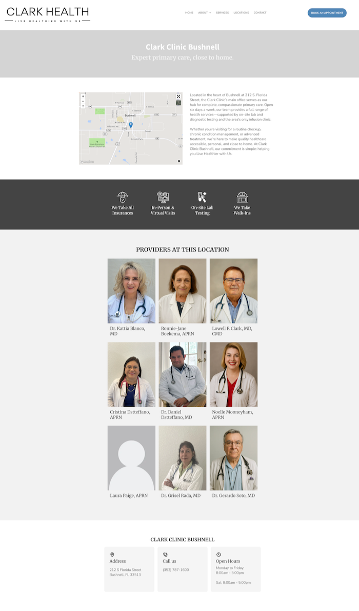 Medical clinic location page design