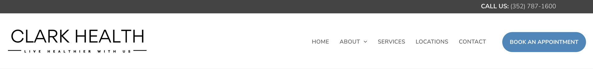 Clark Health website header, includes: logo, navigation, and a blue 