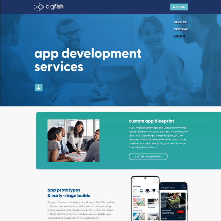 App development services page screenshot