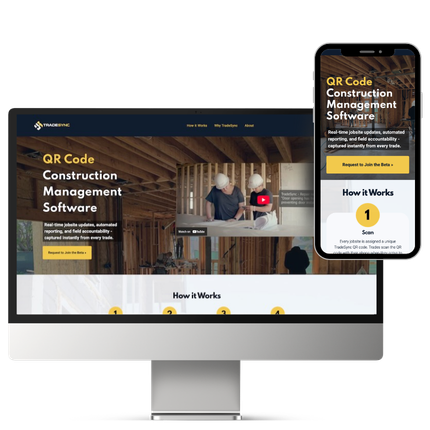 TradeSync Website screenshots on iMac and iPhone