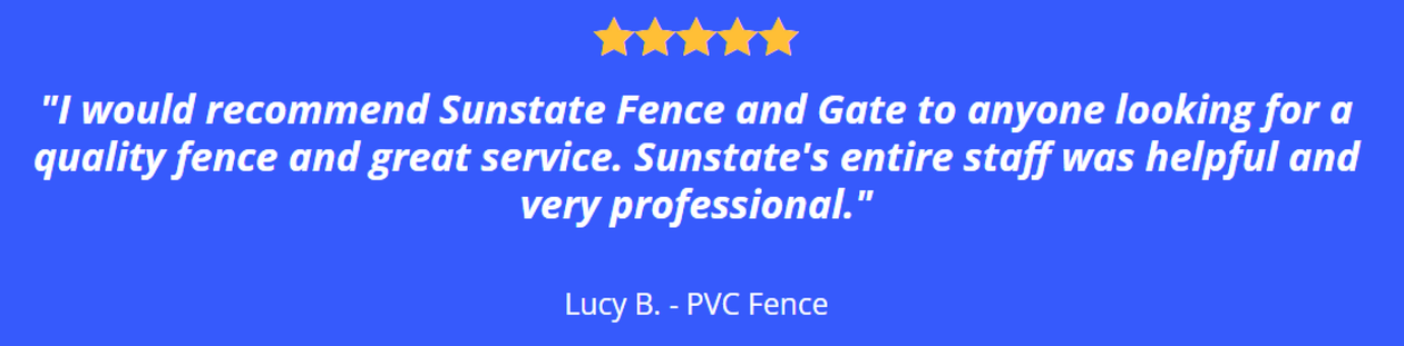 A blue advertisement for sunstate fence and gate