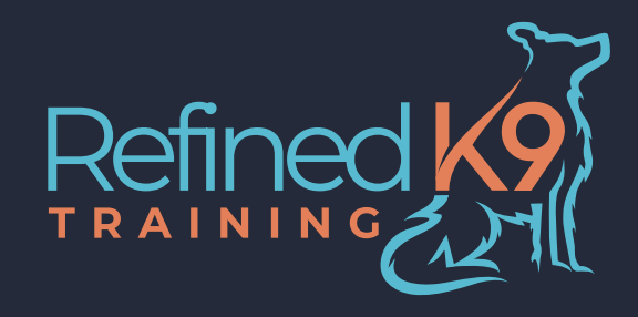A blue and orange logo for refined k9 training
