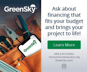 GreenSky ad: A phone with the GreenSky logo sits in a tool belt, promoting project financing.
