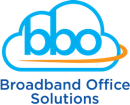 A logo for broadband office solutions with a cloud in the middle.