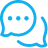 A blue speech bubble with three dots on it on a white background.