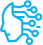 A blue icon of a person 's head with a circuit board in the background.