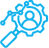 A magnifying glass is looking at a gear with a person in it.