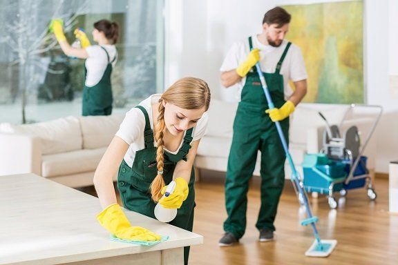 Professional cleaners carrying out house cleaning for a residential home in Mackay, Queensland.