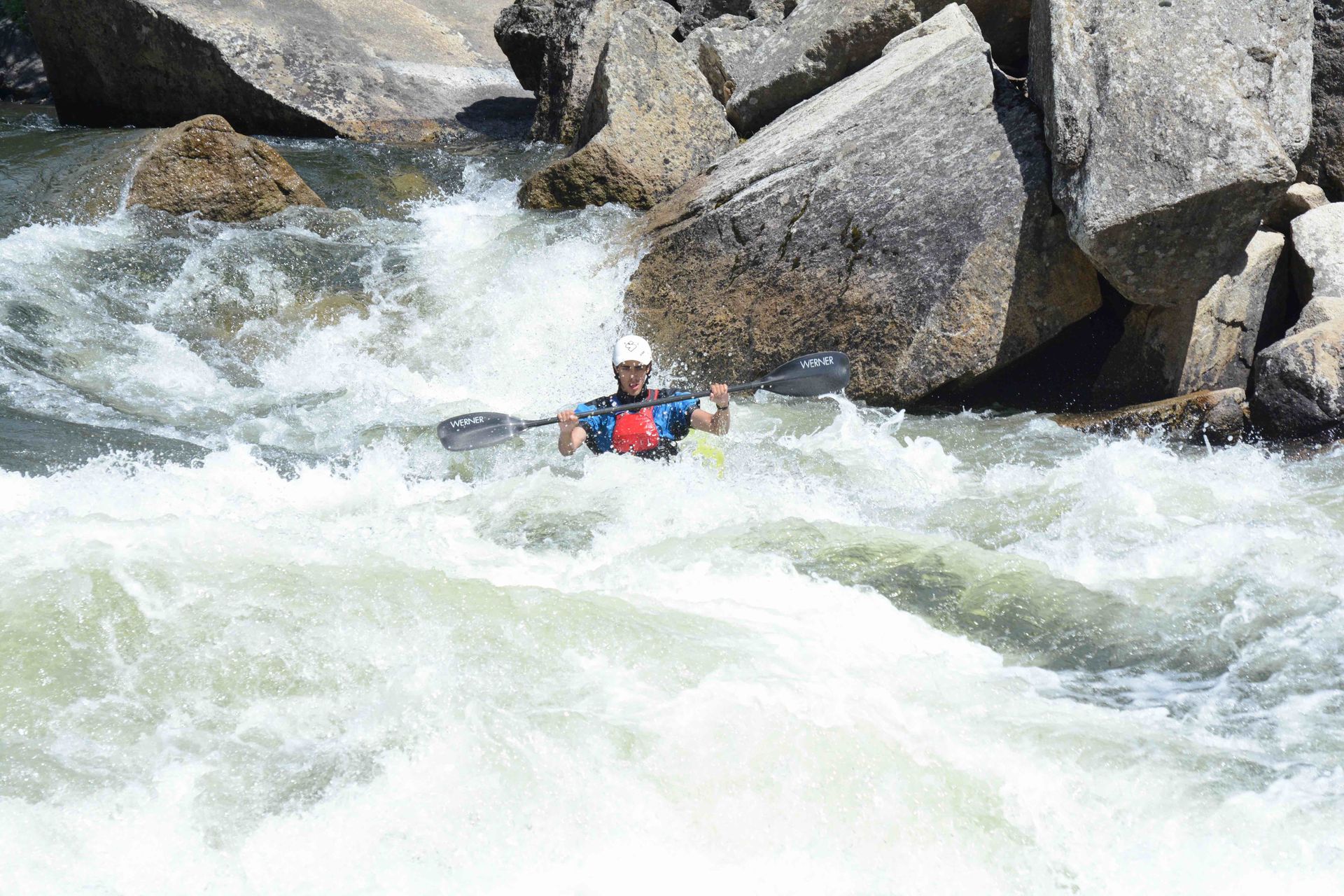 Whitewater kayaker on North Fork of the Payette River Cabarton run