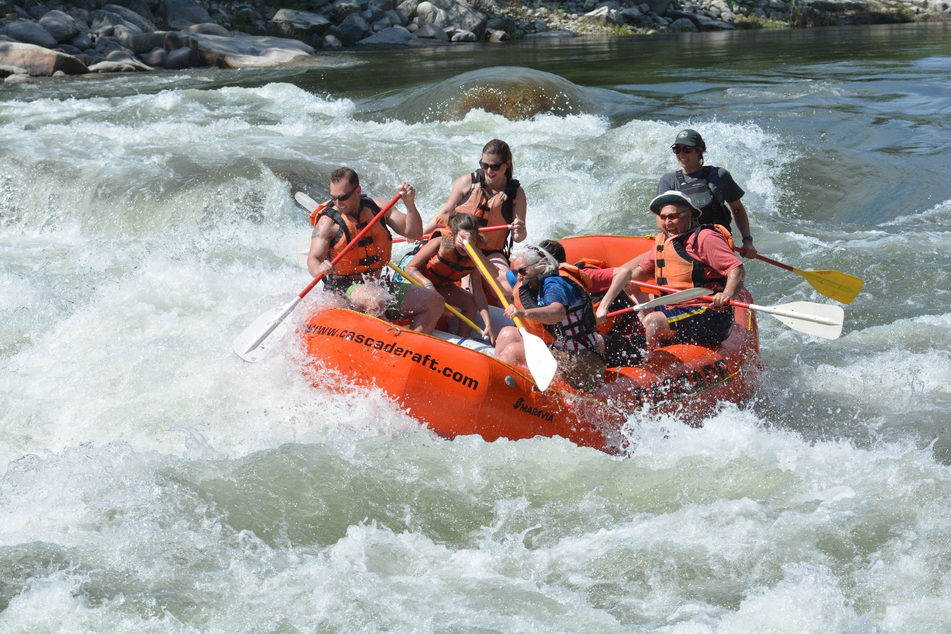 Raft paddling into rapids on the Payette River