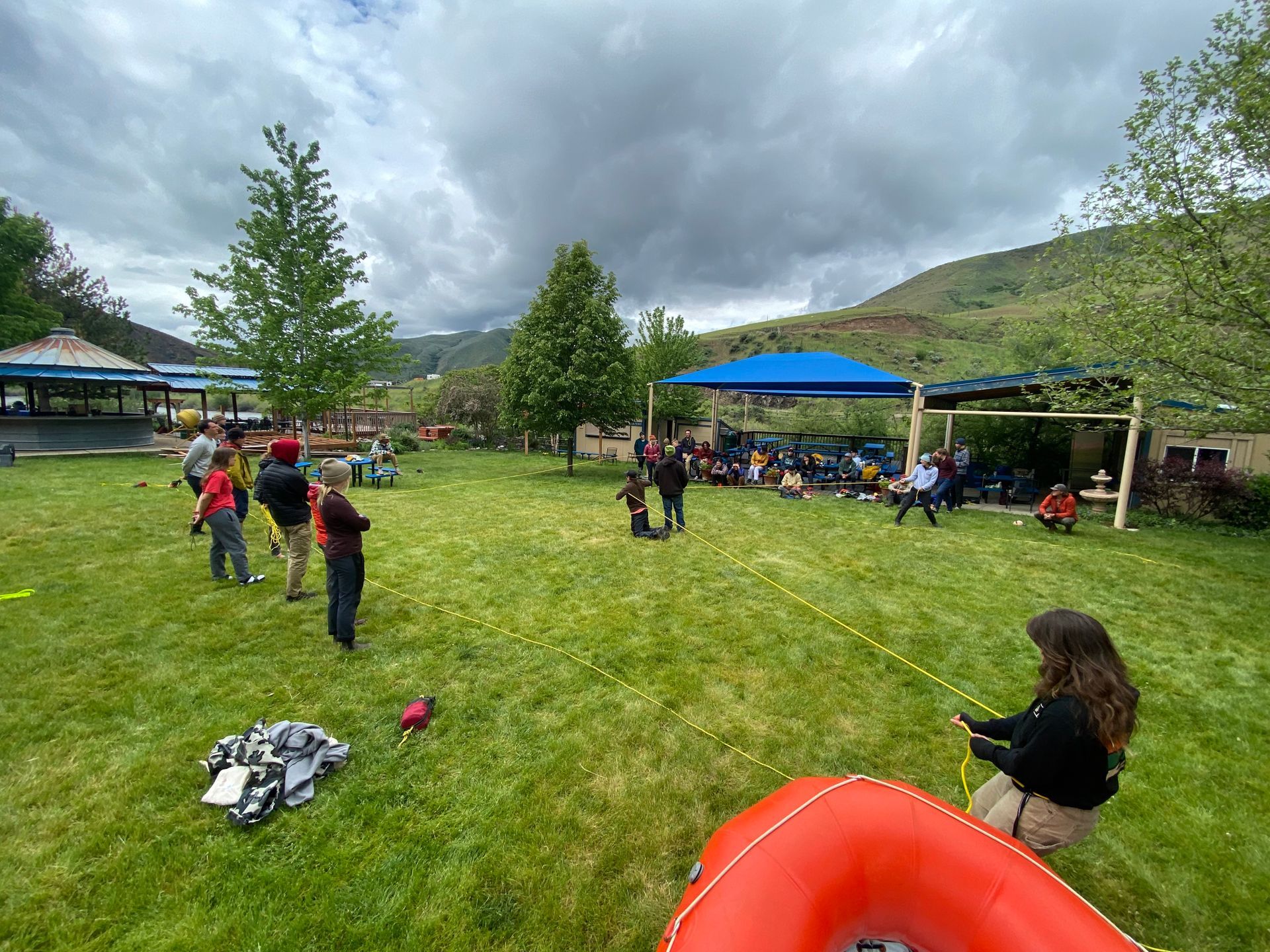 Rescue instruction on grass near river