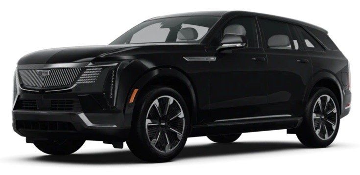A black cadillac escalade is shown on a white background.