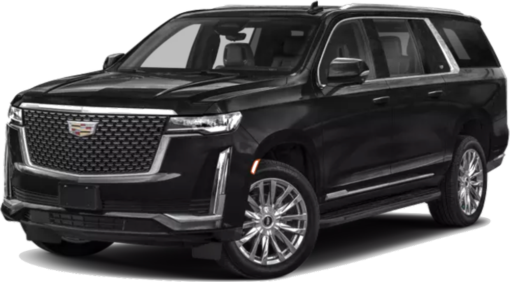 A black cadillac escalade is shown on a white background.