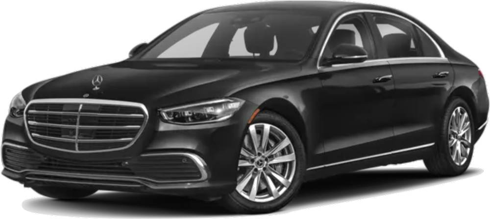 A black mercedes benz s class is shown on a white background.