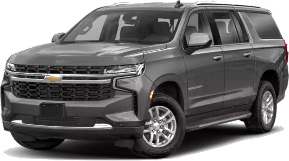 A gray chevrolet suburban suv is shown on a white background.