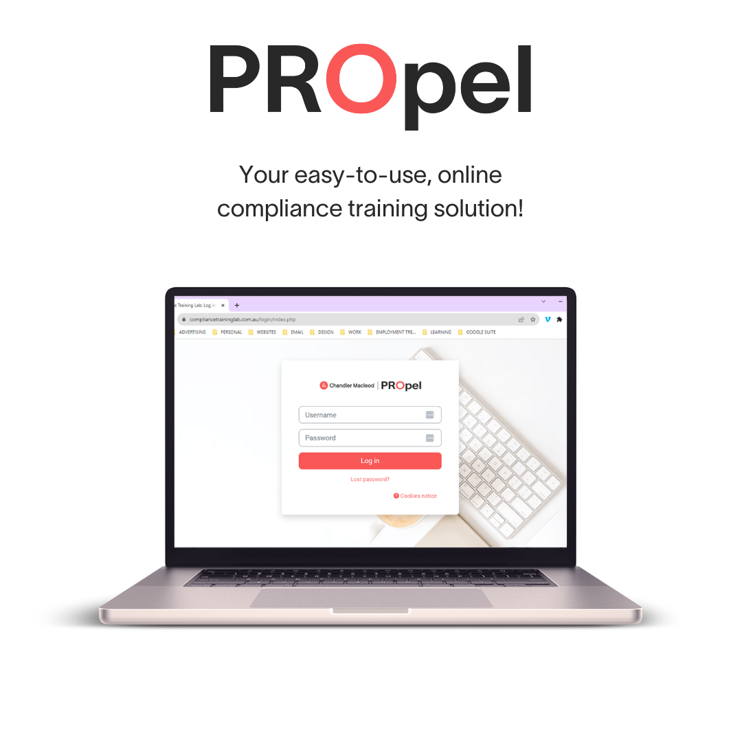 A laptop computer with a compliance training solution on the screen.