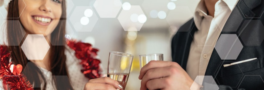 A man and a woman are toasting with champagne glasses.
