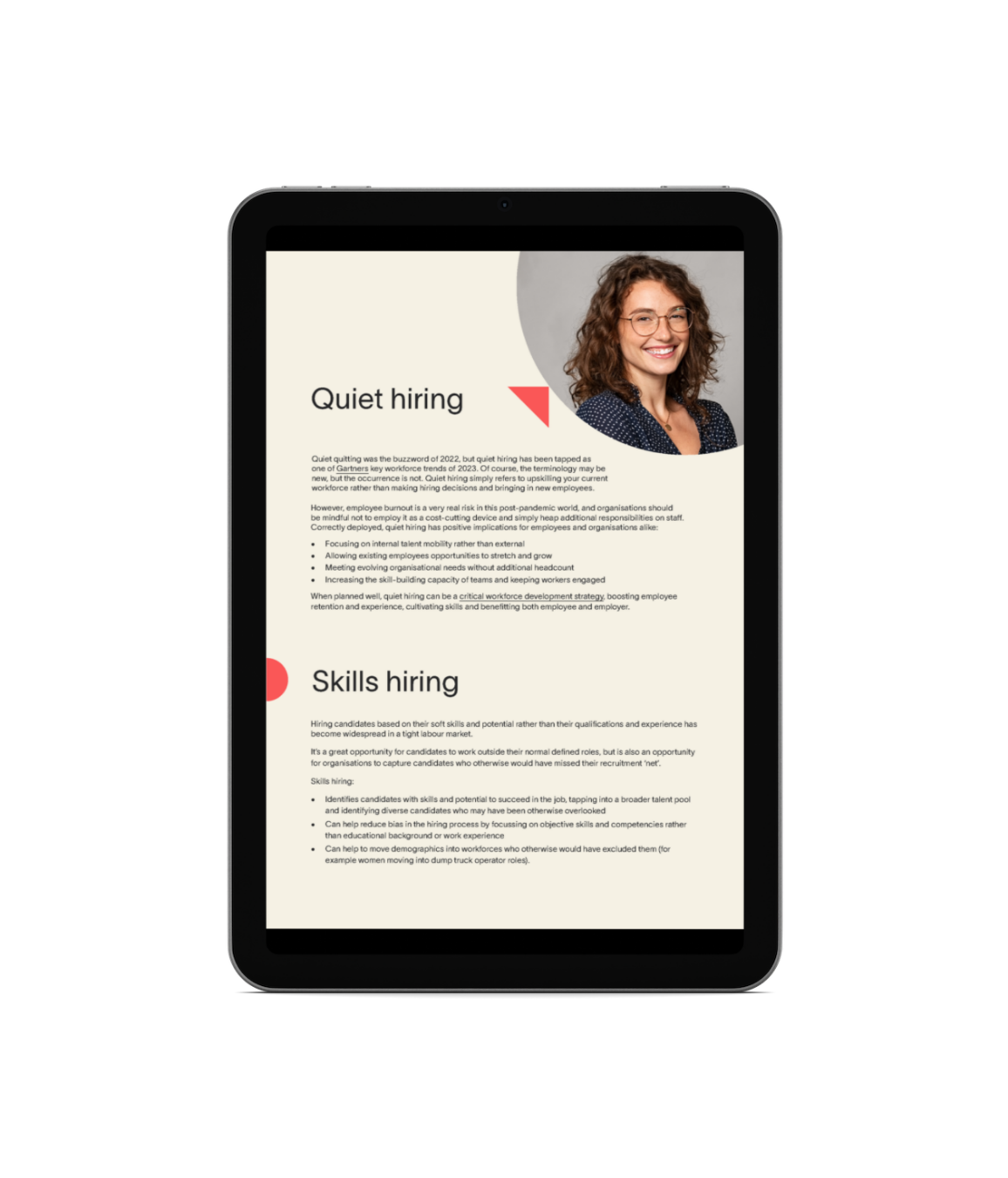 A tablet with a picture of a woman on it.