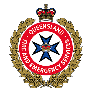 The queensland fire and emergency services logo with a crown